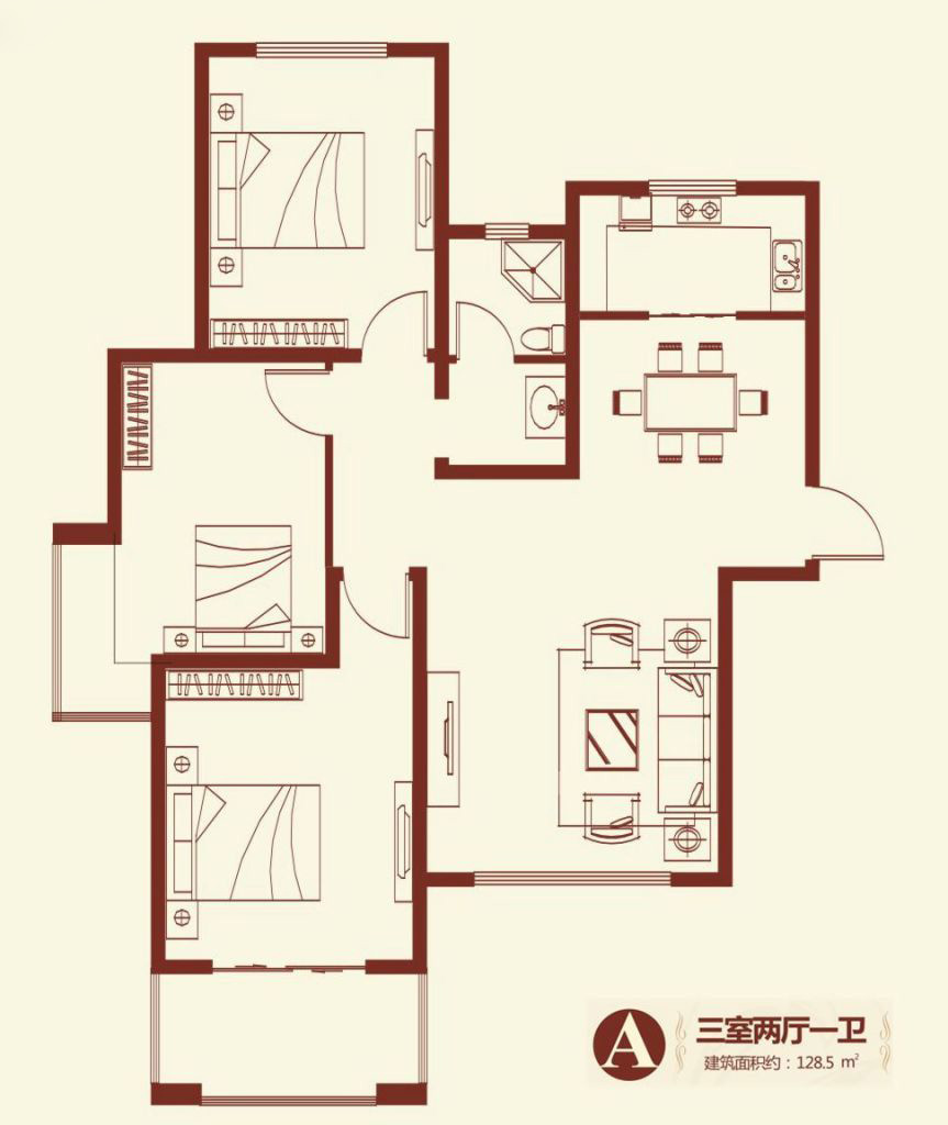 紫薇壹號·西韻3室2廳1衛(wèi)128.5㎡