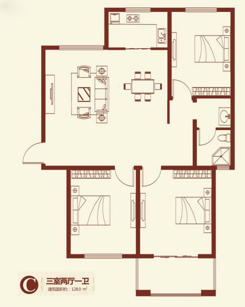 紫薇壹號·西韻3室2廳1衛(wèi)128㎡